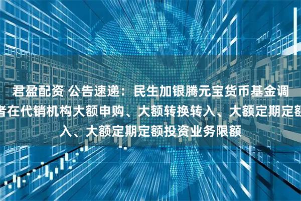 君盈配资 公告速递：民生加银腾元宝货币基金调整非个人投资者在代销机构大额申购、大额转换转入、大额定期定额投资业务限额